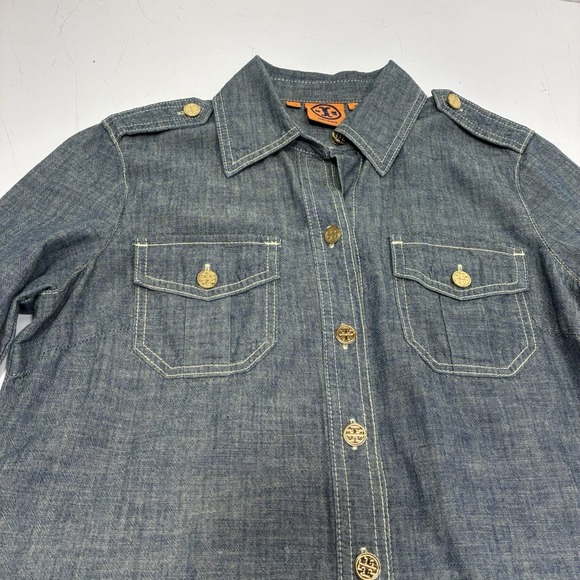 Tory Burch Women Brigette Denim Shirt Dress Gold Hardware Belted Casual 4 - Picture 4 of 16